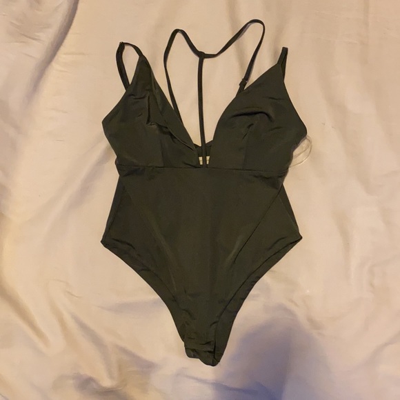 Forest Green Deep V Bodysuit - Picture 5 of 6